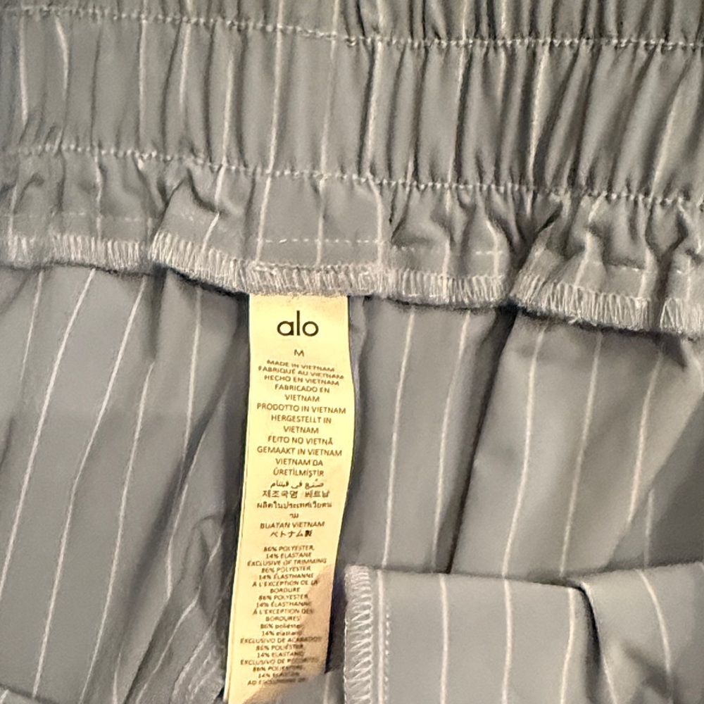 ALO Yoga Women's Light Blue Pinstripe Athletic Shorts - Picture 6 of 6